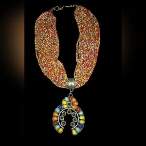 Vintage Squash Blossom Beaded Multi Strand Necklace